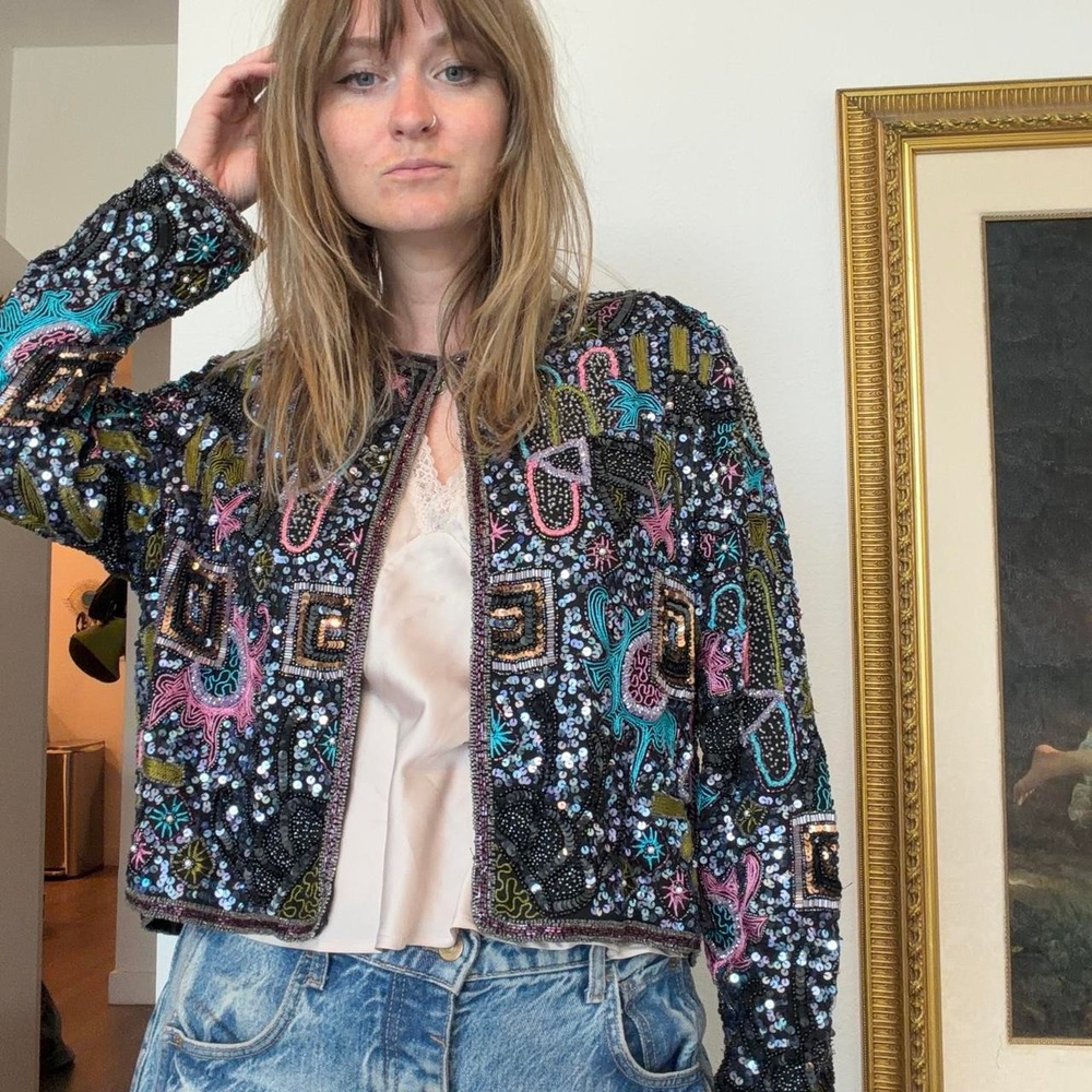 Whimsi Fairy Vintage Silk Beaded Sequin Statement Jacket